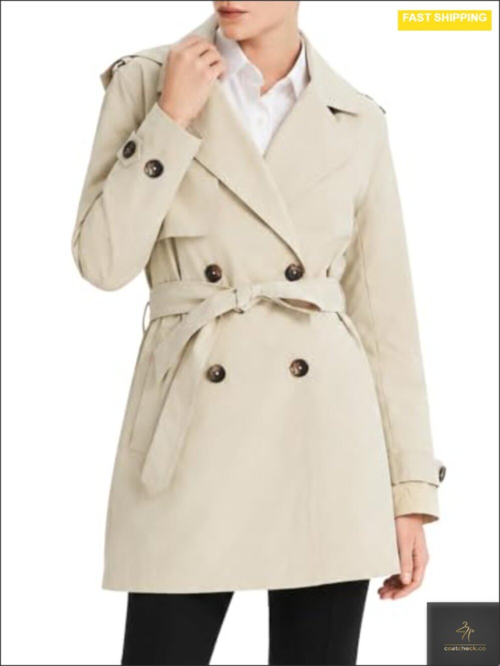 Women's Hooded Double Breasted Trench Coat Mid-Length Water Resistant